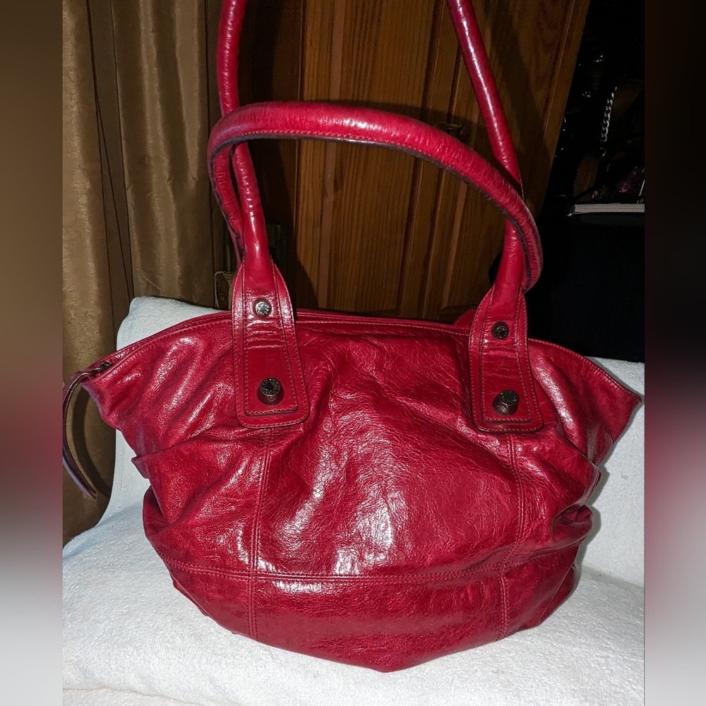 Abro burgundy red leather pleated details hobo bag.
